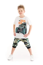 Mushi Monster Car Boys Kids Combed Cotton Combed T-shirt with Camouflage Capri Shorts Set.