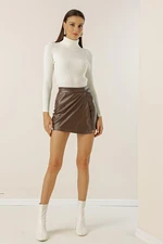 By Saygı Flared Leather Shorts Skirt with Elastic Waist