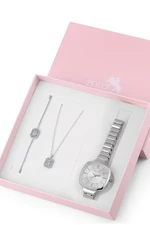 Polo Air Elegant Thin Cord Women's Wristwatch Zircon Stone Necklace Bracelet Special Combination Set Gold Color