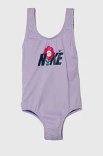 Jednodielne detské plavky Nike Kids MULTI LOGO fialová farba