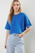 Trendyol Premium Saks 100% Cotton Crop Knitted T-Shirt