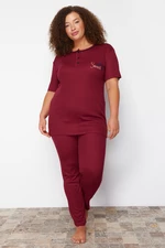 Trendyol Curve Burgundy Button Detailed Camisole Knitted Pajamas Set