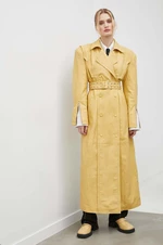 Kožený kabát Gestuz dámsky, žltá farba, prechodný, dvojradový, 10908974