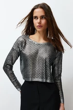 Trendyol Silver Foil Printed Openwork/Perforated Knitwear Sweater