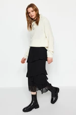 Trendyol Black Flounce Chiffon Fabric Midi Woven Skirt
