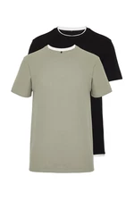 Trendyol Black-Mint Regular/Normal Fit 2-Pack Textured 100% Cotton T-Shirt