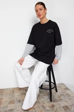 Trendyol Black Striped Sleeve Detailed Knitted T-Shirt