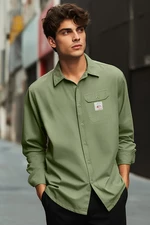Trendyol Khaki Relaxed Comfort Fit Label Detailed Single Pocket Gabardine Textured Shirt Jacket
