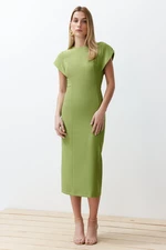 Trendyol Green Body Wrap Low Sleeve Crew Neck Midi Woven Dress