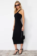 Trendyol Black Fitted One Sleeve Stretchy Knitted Midi Knitted Midi Dress
