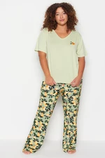 Trendyol Curve Mint Printed Knitted Pajamas Set