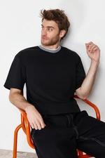 Trendyol Limited Edition Basic Black Relaxed Short Sleeve Textured Pique T-Shirt