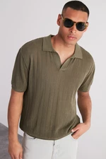 Trendyol Khaki Relaxed Limited Edition Short Sleeve Polo Neck Knitwear T-shirt