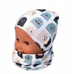 Baby Nellys Dvouvrstvá čepice + komínek Příšerky, bílá/mátová, vel. 92/98, vel. 92-98 (18-36m)