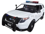 2015 Ford Police Interceptor Utility White with Flashing Light Bar and Front and Rear Lights and 2 Sounds 1/18 Diecast Model Car by Motormax