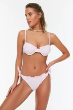 Trendyol prášek Gingham Textured Ruffle Regular Bikini Bottom