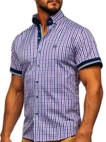 Fialová pánska károvaná košeľa s krátkymi rukávmi BOLF 4510