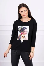 Blouse with graphics and colorful bow 3D black