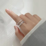 Real 925 Sterling Silver Ring Sweet Double Layer Chain CZ Opening Rings For Women Mother's Day Gift Jewelry DA3100