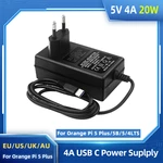 Orange Pi 5 Plus Power Adapter 5V 4A Charger 20W USB Type C Power Supply EU US UK AU Plug for OPI 5/5B/4 LTS Raspberry Pi 4B