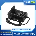 Orange Pi 5 Plus Power Adapter 5V 4A Charger 20W USB Type C Power Supply EU US UK AU Plug for OPI 5/5B/4 LTS Raspberry Pi 4B