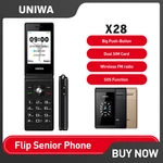 UNIWA X28 Senior Flip Mobile Phone Big Push-Button 2G GSM Dual Sim FM Radio Russian Hebrew Keyboard Clamshell Cellphone