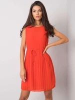 Red pleated dress with belt