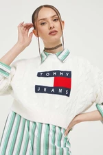 Svetr Tommy Jeans dámský, bílá barva, lehký