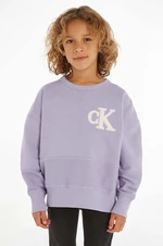 Dětská bavlněná mikina Calvin Klein Jeans fialová barva, s aplikací