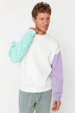 Trendyol Men's Ecru Oversize Fit Long Sleeve Crew Neck Paneled Sweatshirt