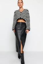 Trendyol Black Slit Faux Leather High Waist Maxi Knitted Skirt
