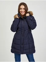 Orsay Dark blue Women's Quilted Winter Coat with Detachable Hood with Fur - Women