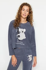 Trendyol Grey Fleece Koala vzor tričko-nohavice a pletené pyžamo