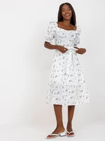 White and grey midi dress with print and embroidery