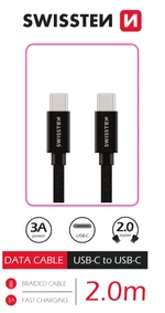 Datový kabel Swissten Textile USB-C/USB-C, 2m, černá
