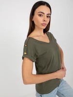 Dark khaki casual blouse OCH BELLA with short sleeves