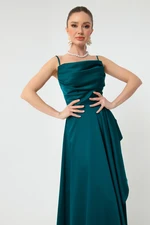 Lafaba Women's Petrol Evening & Prom Dress with a slit in Satin.