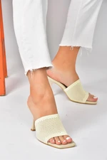 Fox Shoes Women's Beige Tricot Fabric Heeled Slippers