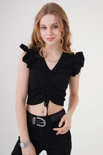 Bigdart 0423 Crop Knitted Blouse - Black