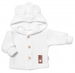 Dětský elegantní pletený svetřík s knoflíčky a kapucí s oušky Baby Nellys, bíly, vel. 80 (9-12m)