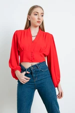 Lafaba Women's Red Crop Blouse