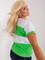 White and green blouse plus size with short sleeves