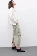 DEFACTO Slit Gabardine Midi Skirt with Cargo Pocket