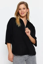 Trendyol Black Wide Fit Zippered Basic Knitwear Sweater