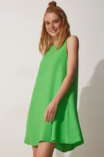 Happiness İstanbul Women's Vibrant Green Summer Woven Bell Dress