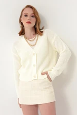 Lafaba Women's White Button Detailed Knitwear Cardigan