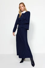 Trendyol Navy Blue Buttoned Cardigan-Skirt Knitwear Top and Bottom Set