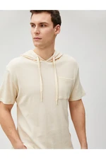 Koton Basic Hooded T-Shirt Short Sleeved Textured Pocket Detailed Cotton.