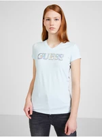Světle modré dámské tričko Guess - Dámské