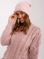 Light pink winter hat with RUE PARIS appliqué